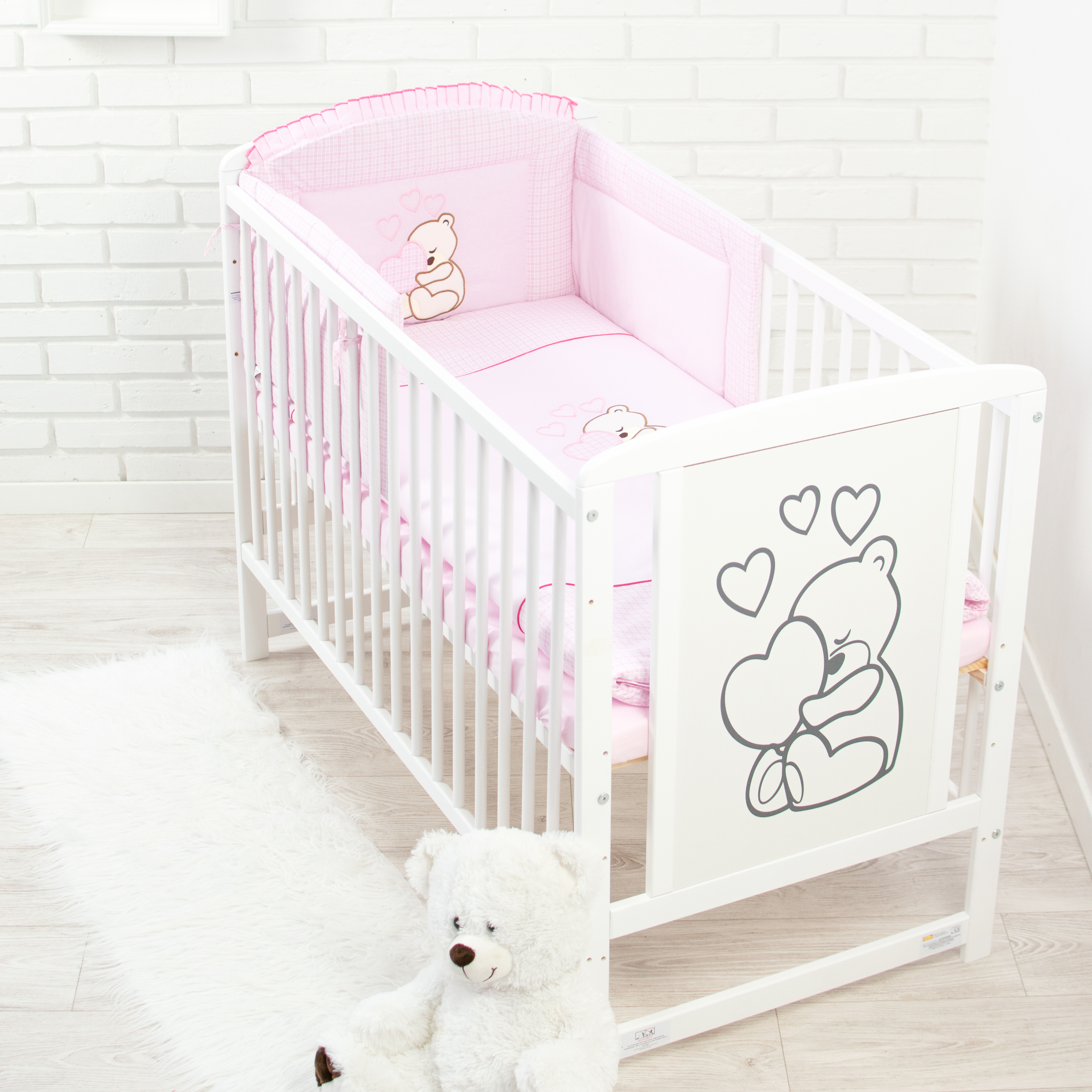 Zestaw pościeli 120x90 cm z poszewką i ochraniaczem w delikatnym różu